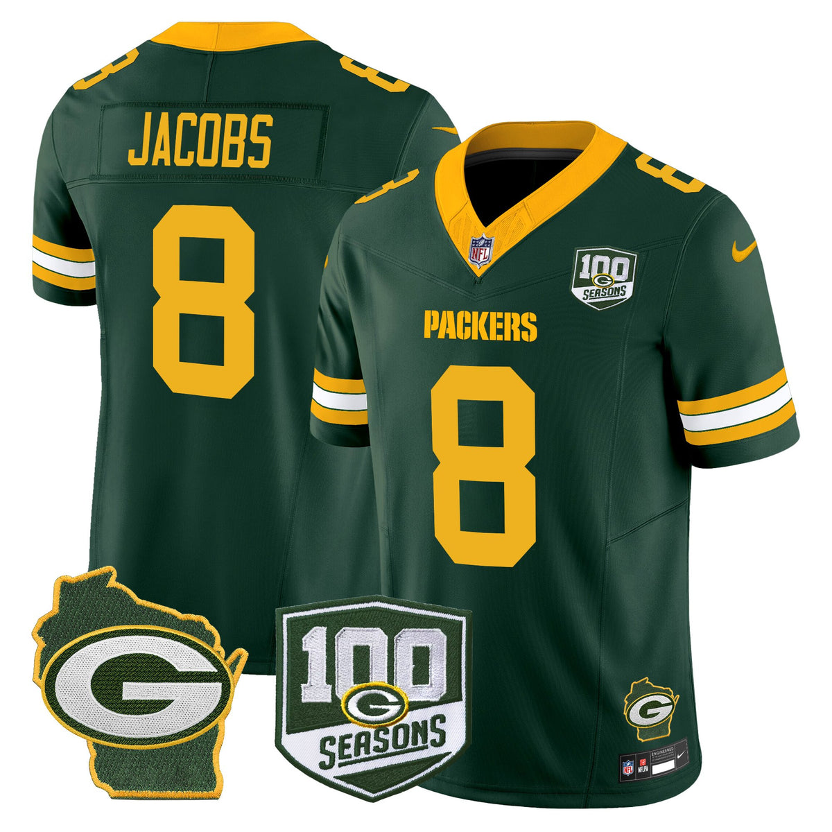 Men's Green Bay Packers 100th Season & Home Patch Vapor Limited Jersey - All Stitched