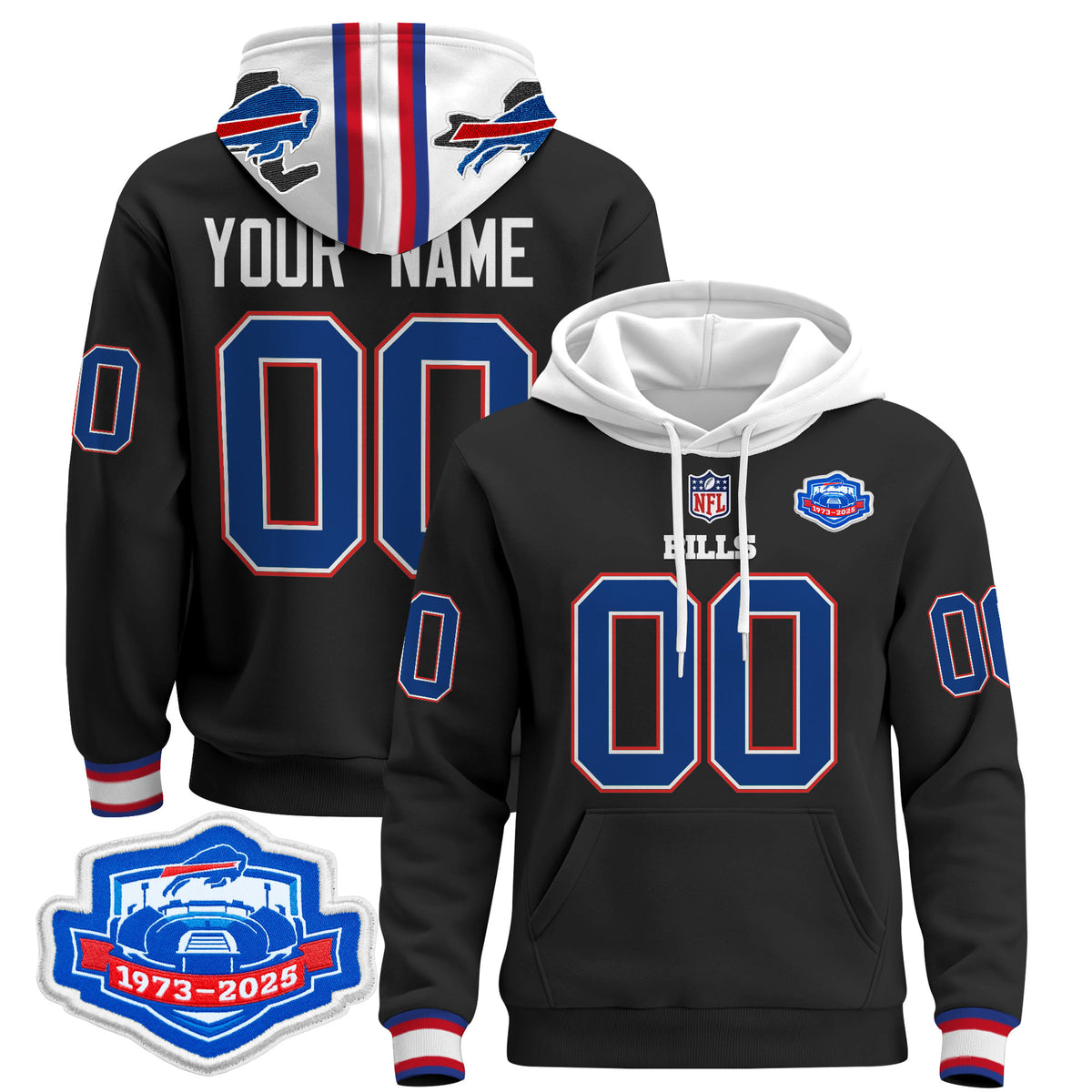 Buffalo Bills 2025 Farewell Season Patch Custom Pullover Hoodie - All Stitched
