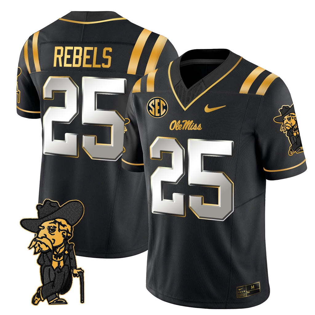 Men's Ole Miss Rebels 2025 Gold Vapor Limited Jersey - All Stitched