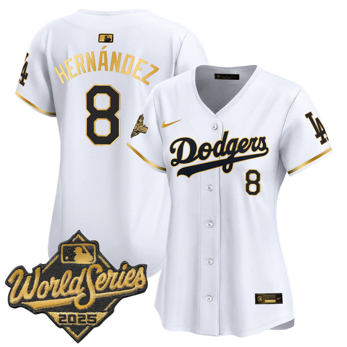 Women's Dodgers 2025 World Series Gold Trim Vapor Premier Limited Jersey - All Stitched