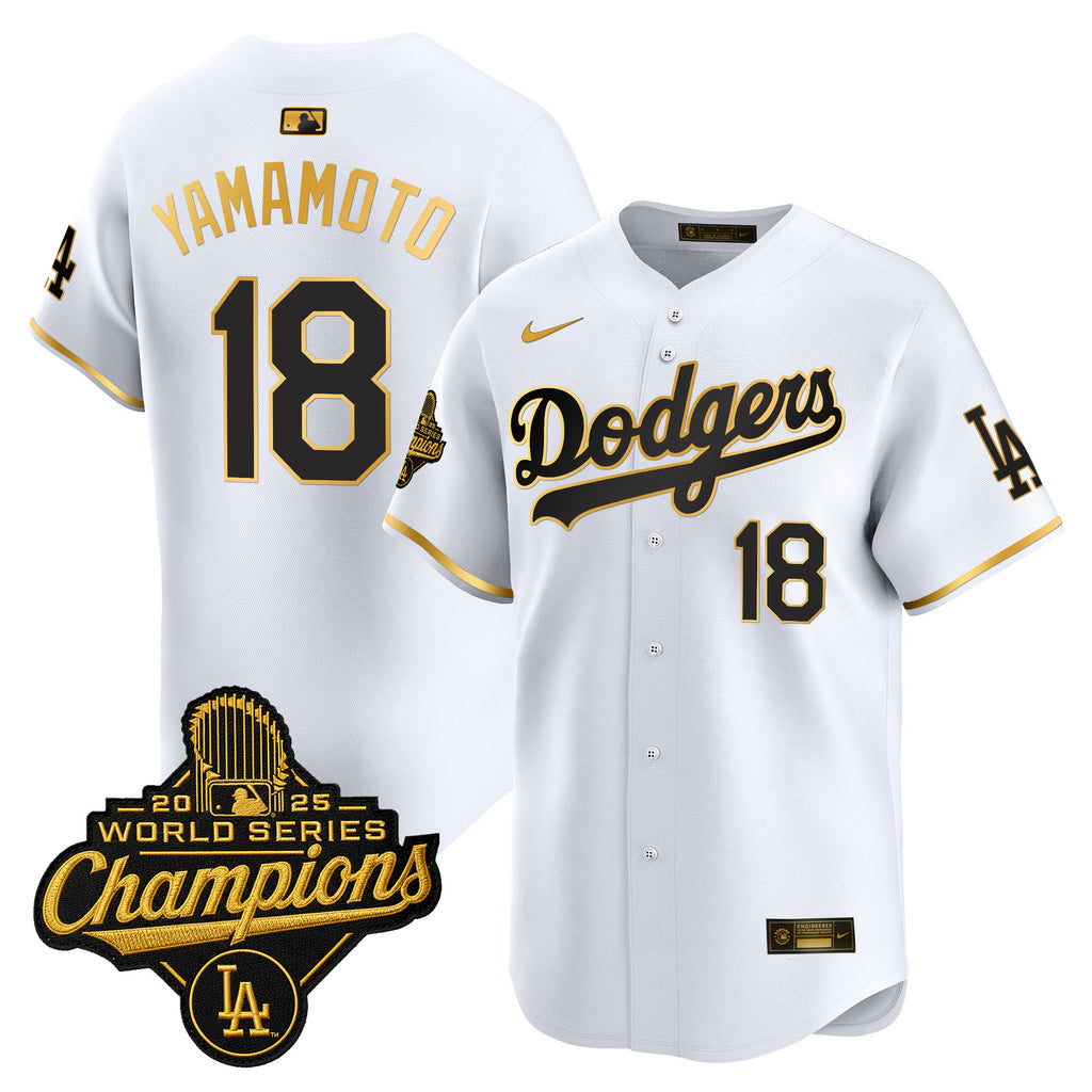 Men's Dodgers 2025 World Series Champions Patch Gold Trim Vapor Premier Limited Jersey - All Stitched