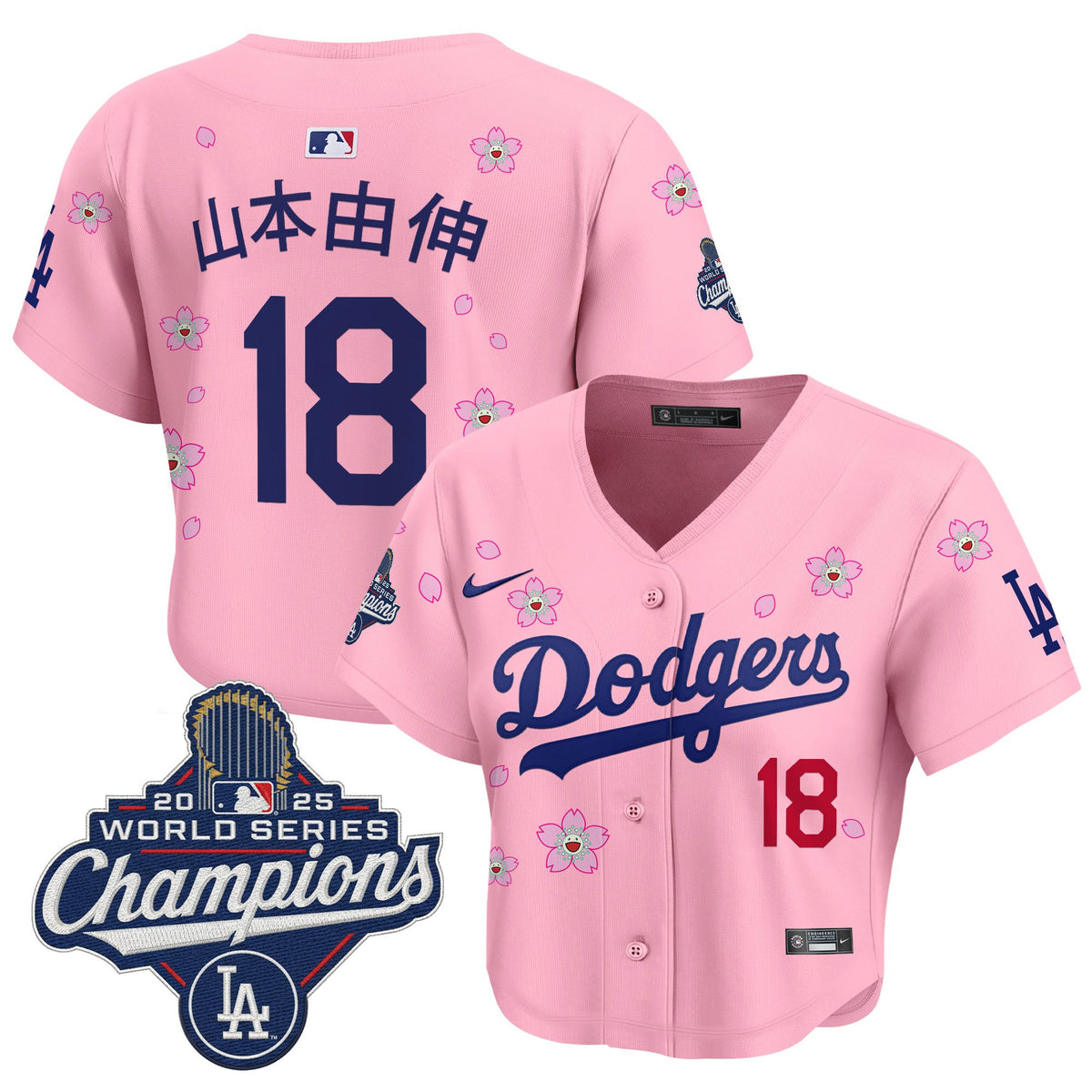 Women's Dodgers 2025 World Series Champions x Tokyo Series Crop Top Baseball Jersey - All Stitched