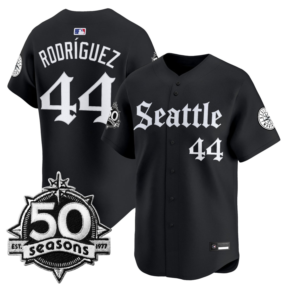 Men's Seattle Mariners 50 Seasons Patch Vapor Premier Limited Jersey - Gothic Edition - All Stitched