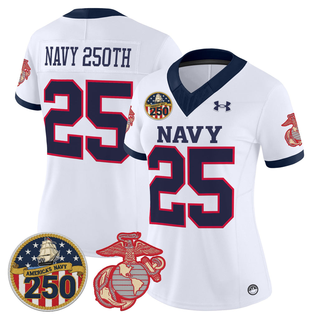Women's Navy Midshipmen Vapor USMC Premier Jersey - 250th Anniversary Patch - All Stitched