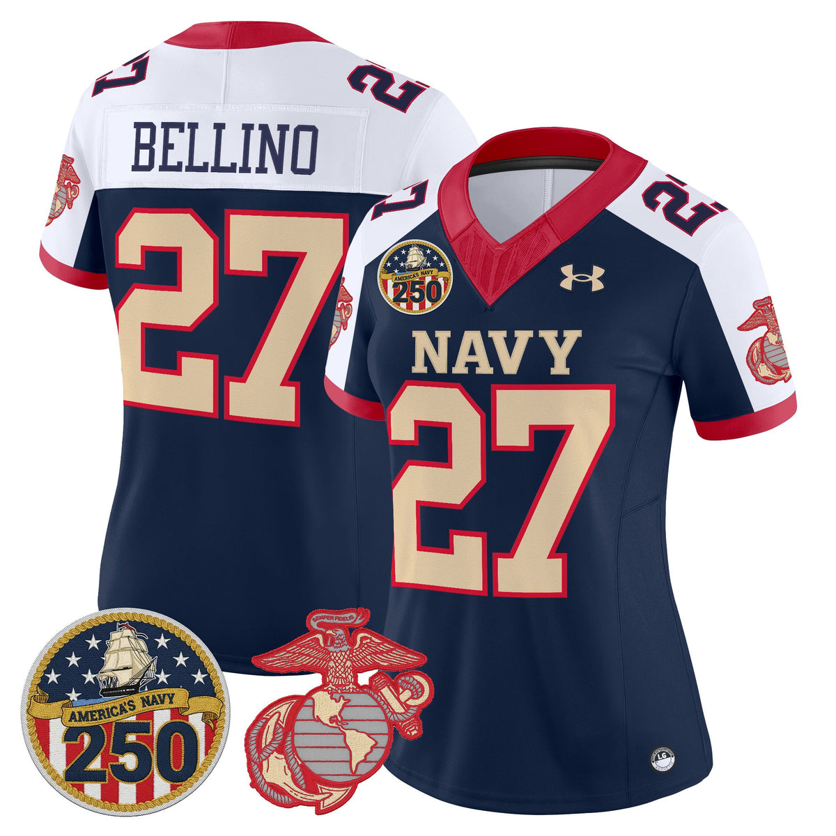 Women's Navy Midshipmen Vapor USMC Premier Jersey - 250th Anniversary Patch - All Stitched