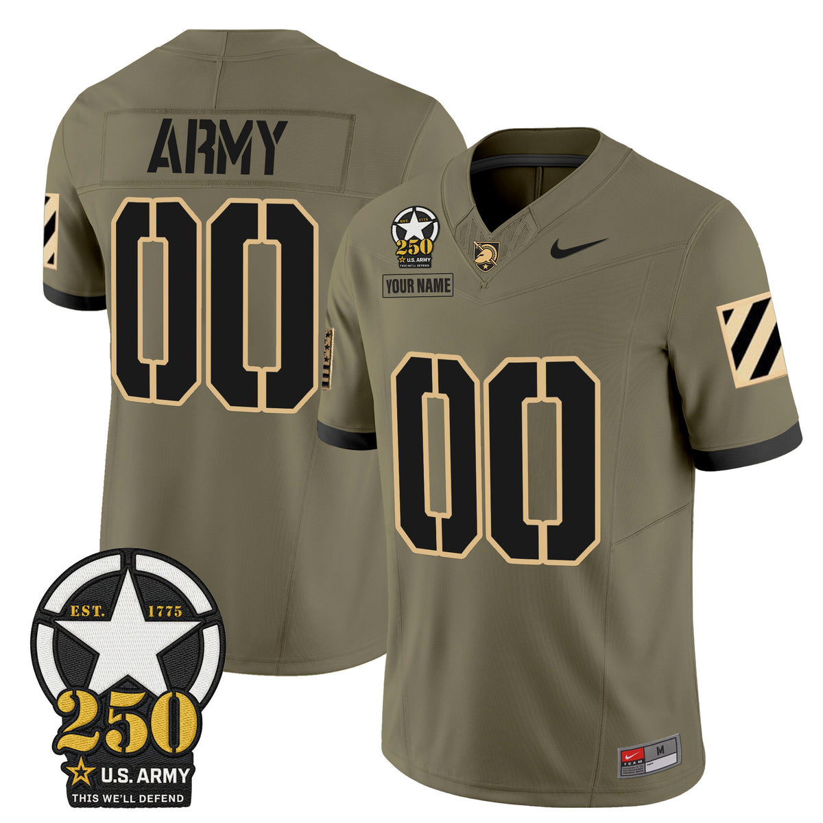 Army Black Knights 250th Anniversary Patch Vapor Limited Custom Jersey - All Stitched