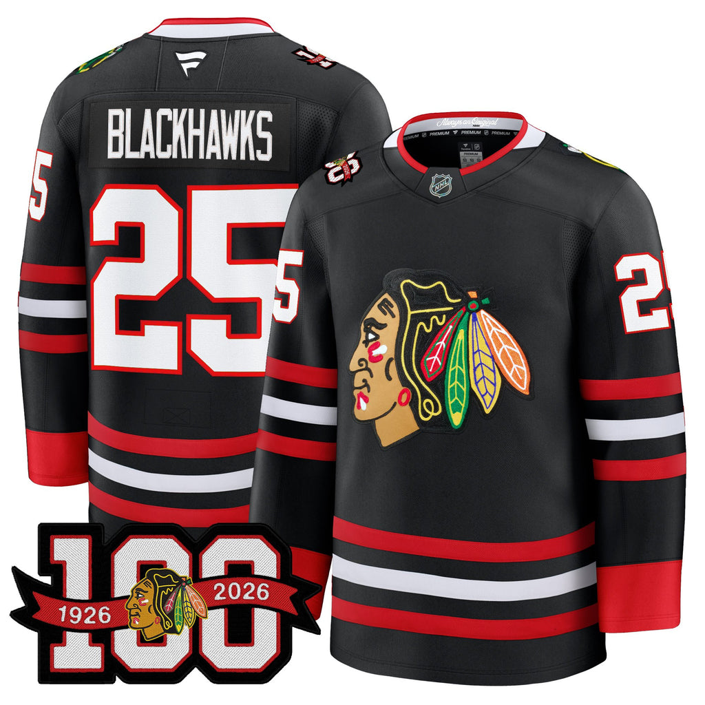 Men's Chicago Blackhawks 2025/26 Premium Jersey - 100th Anniversary Patch -All Stitched