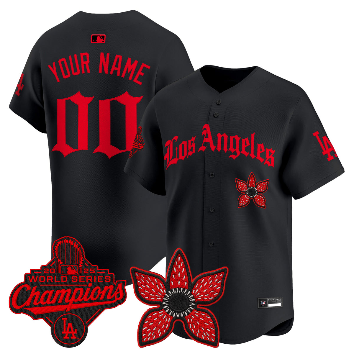 Dodgers 2025 World Series Champions x Stranger Things Vapor Premier Custom Jersey - All Stitched