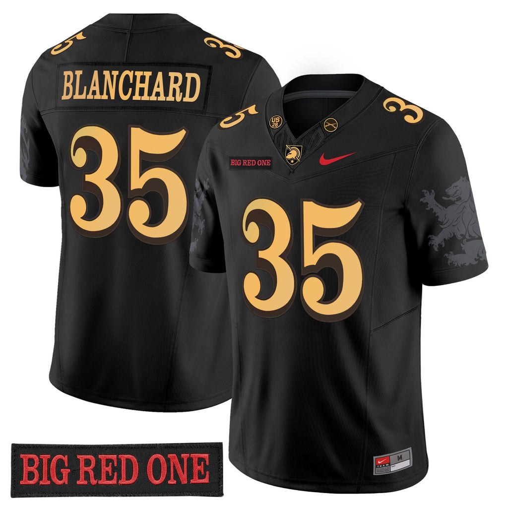 Army Black Knights 'Big Red One Edition' Vapor Jersey - Stitched Numbers/Patches - Black Lion Graphic Sleeves