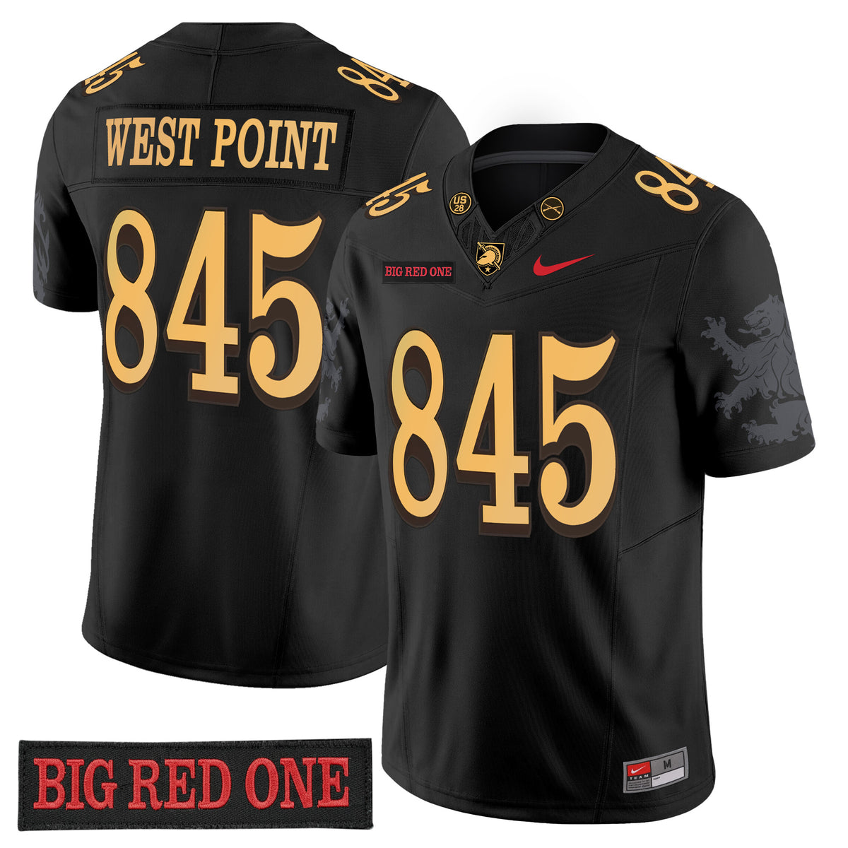 Army Black Knights 'Big Red One Edition' Vapor Jersey - Stitched Numbers/Patches - Black Lion Graphic Sleeves