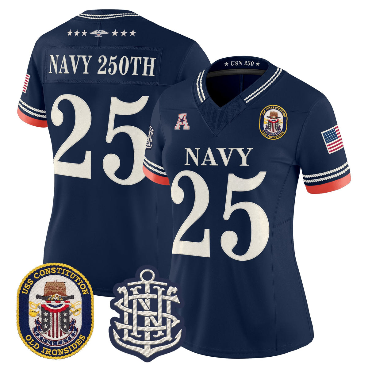 Women's Navy Midshipmen 250th Anniversary Vapor Limited Jersey - USS Constitution Patch - Stitched