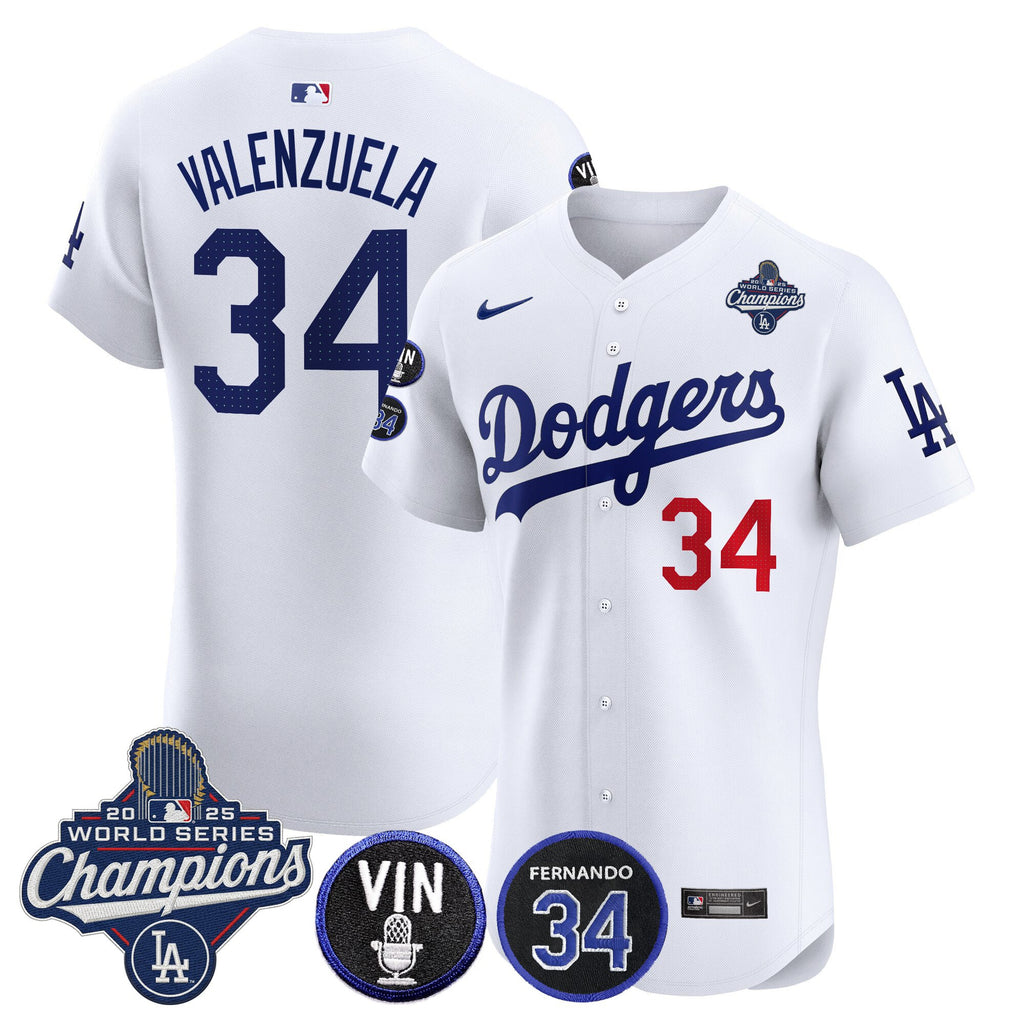 Men's Dodgers 2025 World Series Champions Vapor Premier Elite Jersey - Vin Scully & Fernando Patch - All Stitched