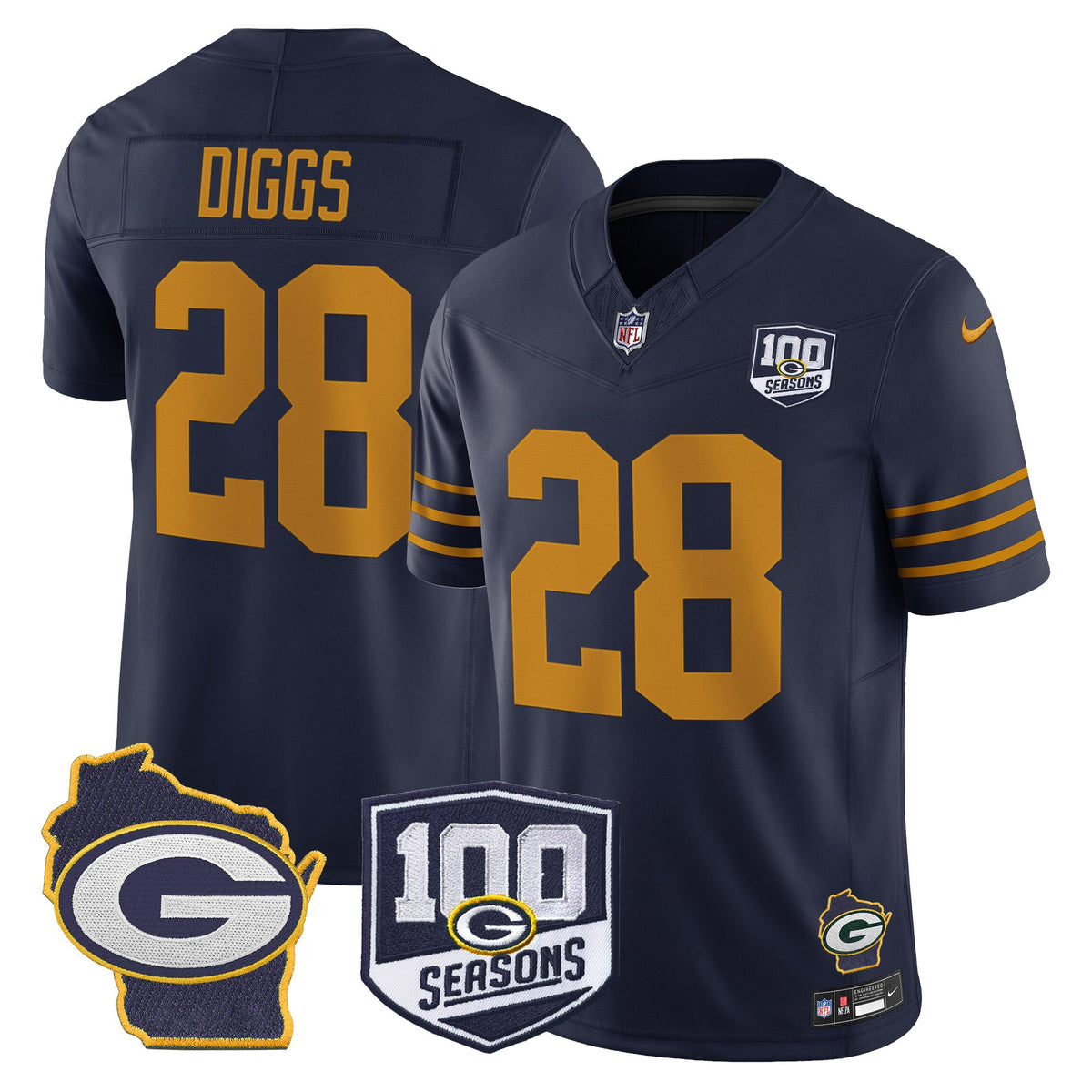 Men's Green Bay Packers 100th Season & Home Patch Vapor Limited Jersey - All Stitched