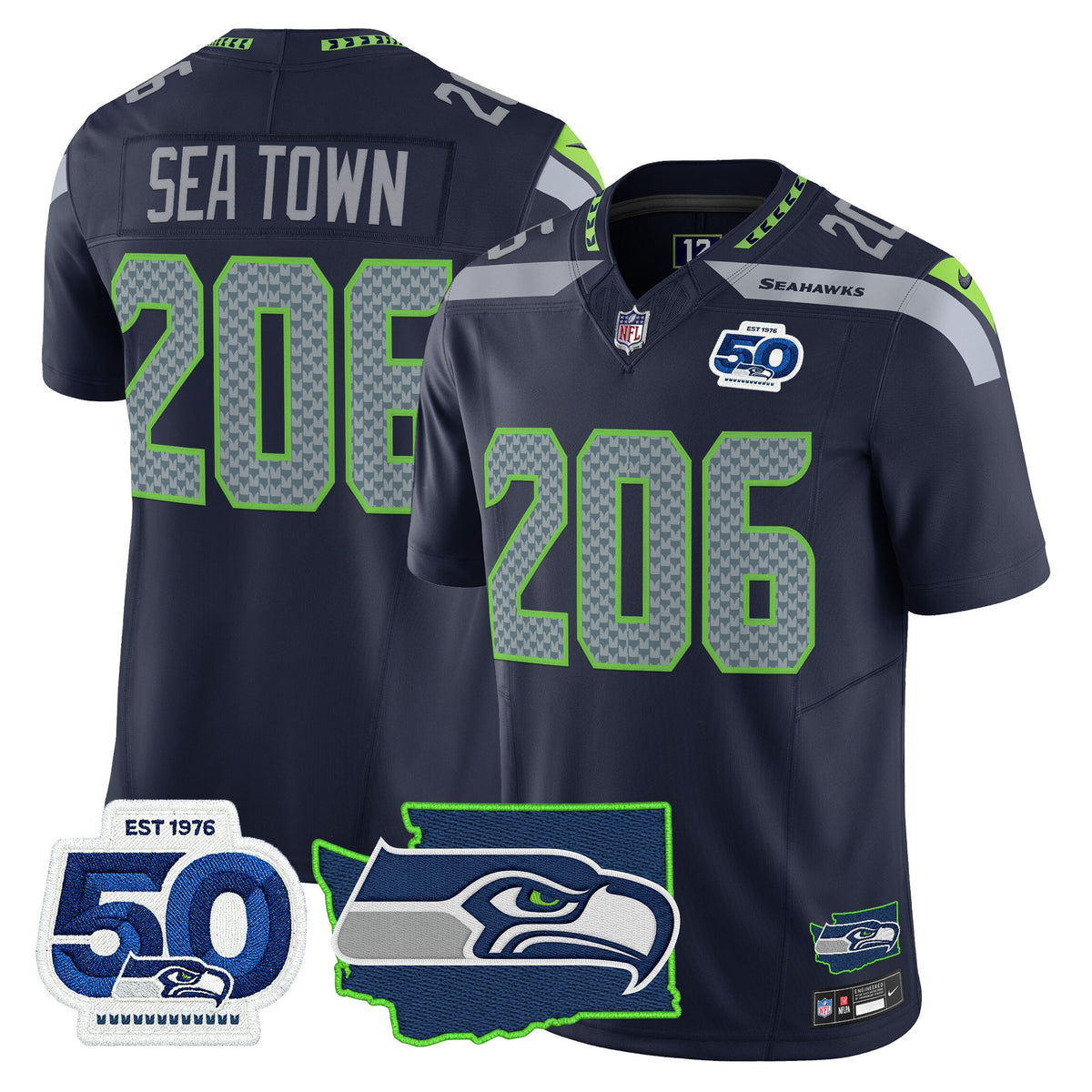 Men's Seattle Seahawks 50th Anniversary Patch Vapor Limited Jersey - All Stitched