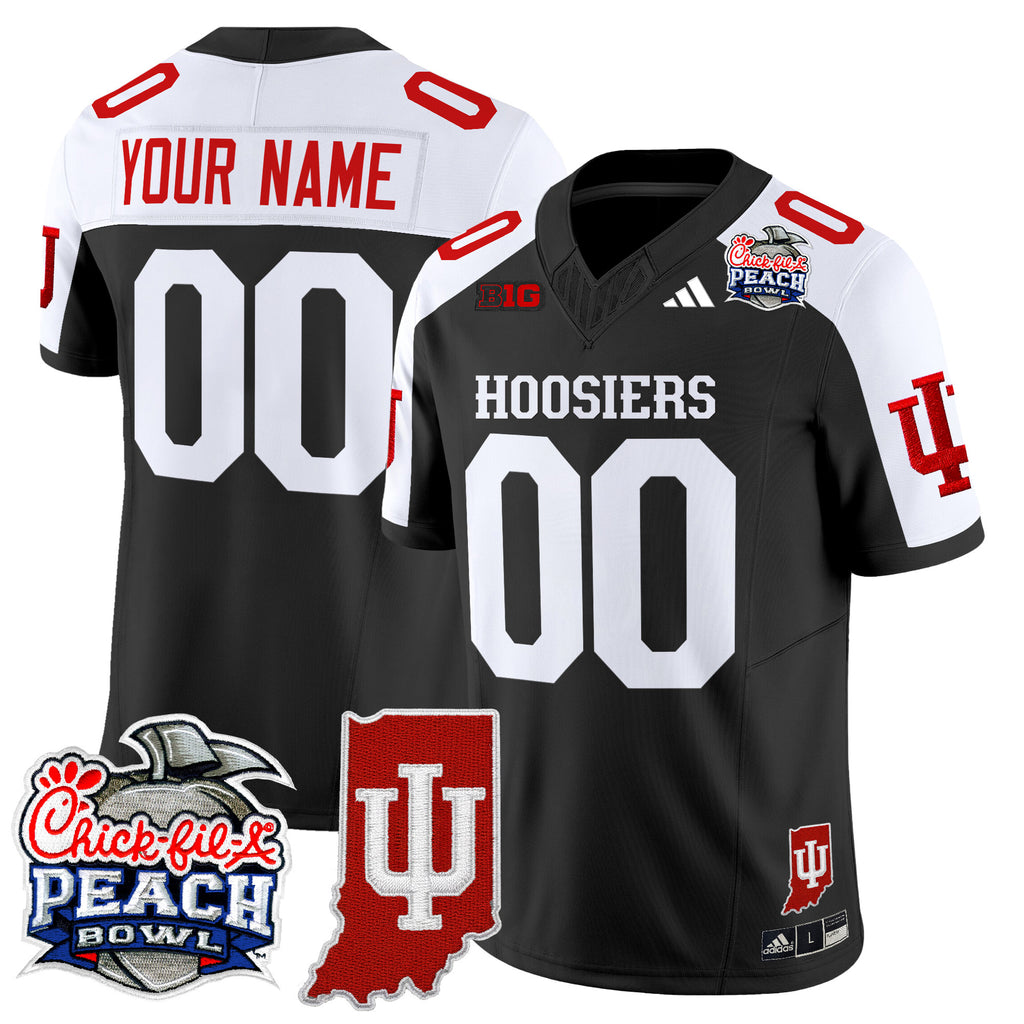 Indiana Hoosiers 2026 Peach Bowl & Indiana State Patch Vapor Limited Custom Jersey - All Stitched