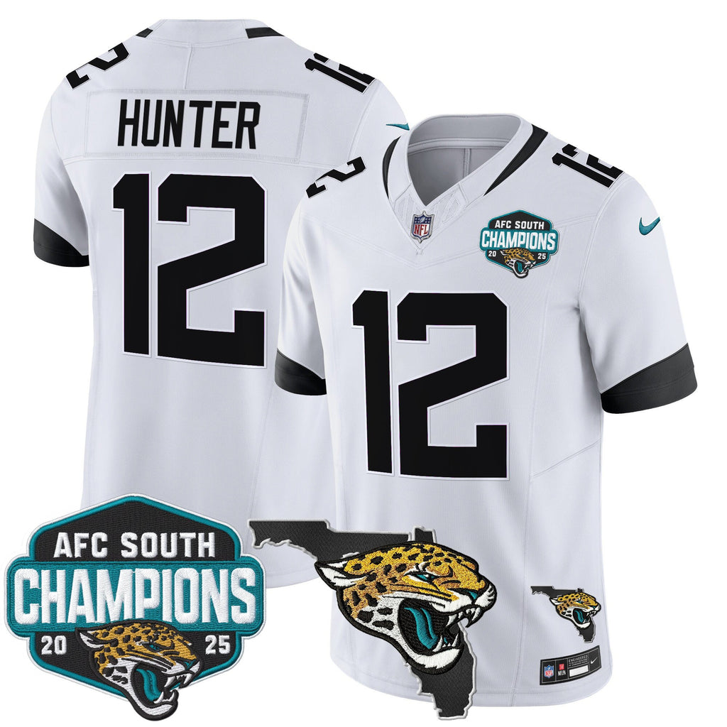 Men's Jacksonville Jaguars 2025 AFC South Division Champions & Florida Patch Vapor Jersey - All Stitched