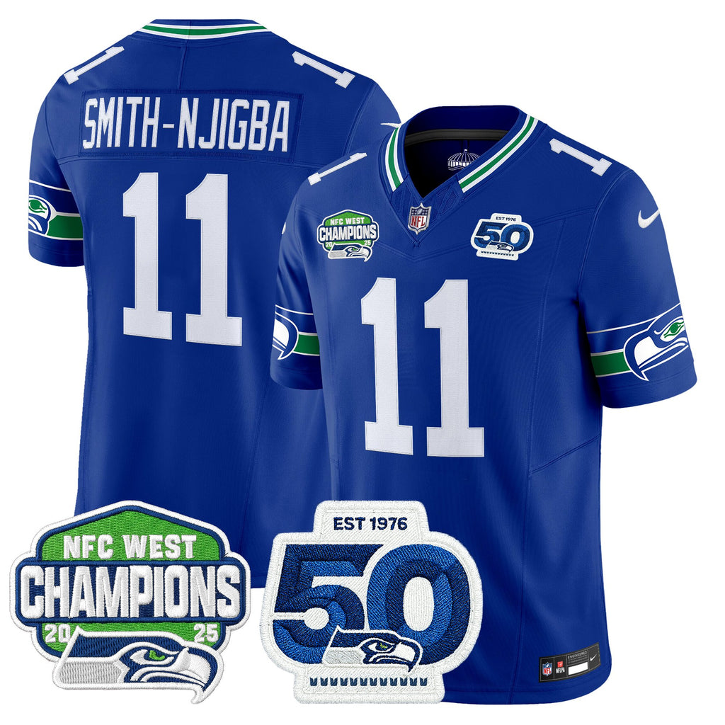 Men's Seattle Seahawks 2025 NFC West Division Champions & 50th Anniversary Patch Vapor Limited Jersey - All Stitched