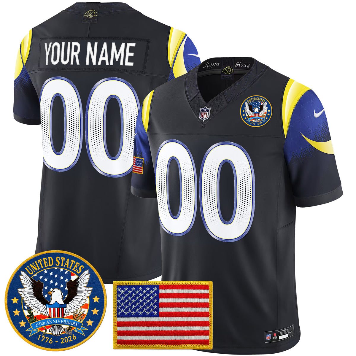 Los Angeles Rams 2025 "United States 250th Anniversary Patch" Vapor Limited Custom Jersey - All Stitched