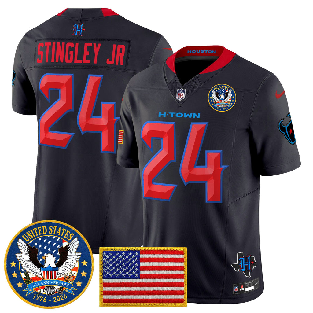 Men's Houston Texans "United States 250th Anniversary Patch" Vapor Limited Jersey - All Stitched