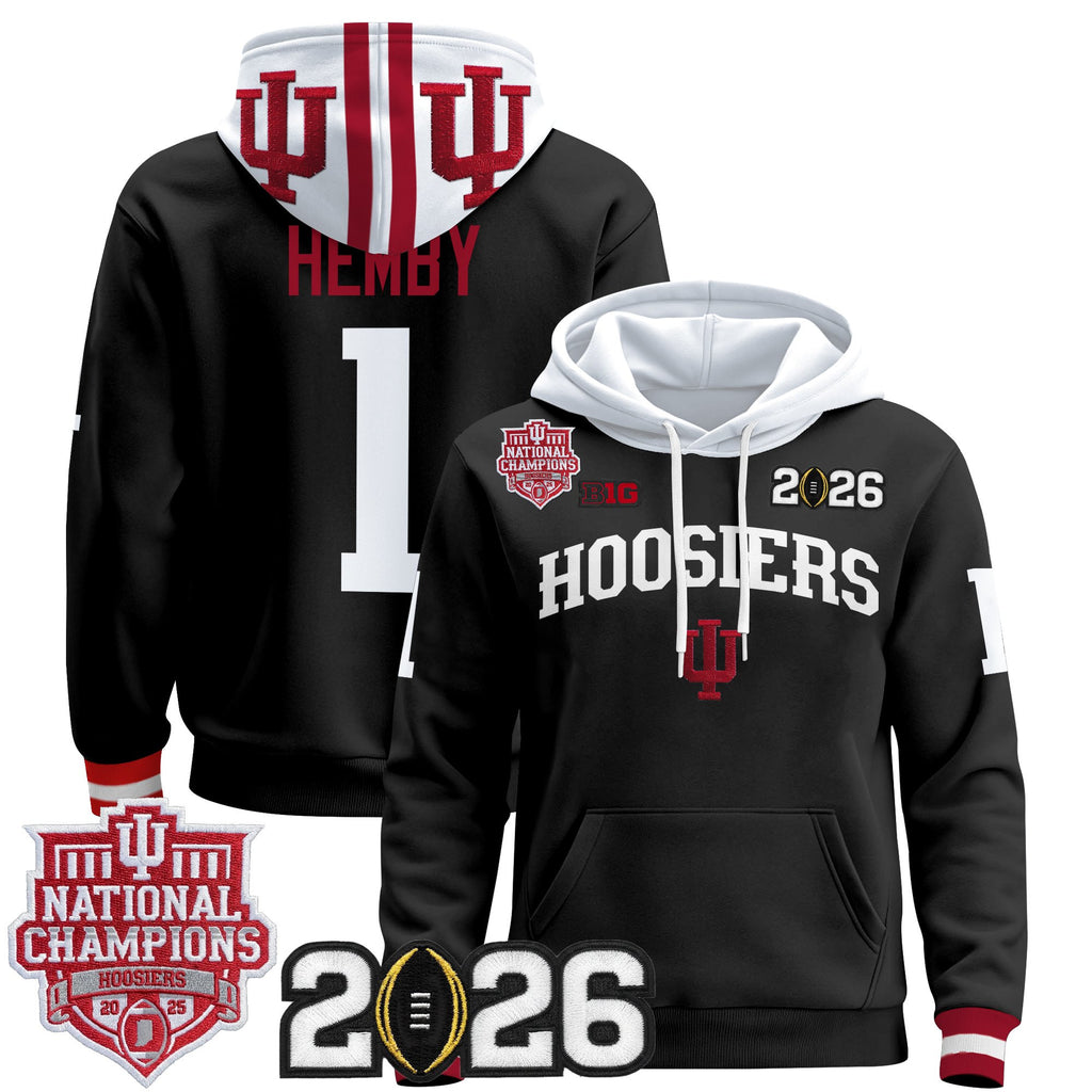 Men's Indiana Hoosiers 2025 National Champions & 2026 CFP Final Patch Premium Pullover Hoodie - All Stitched