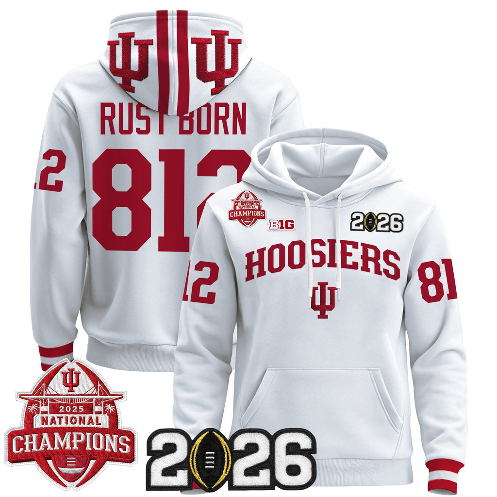 Men's Indiana Hoosiers 2025 National Champions & 2026 CFP Final Patch Premium Pullover Hoodie V2 - All Stitched