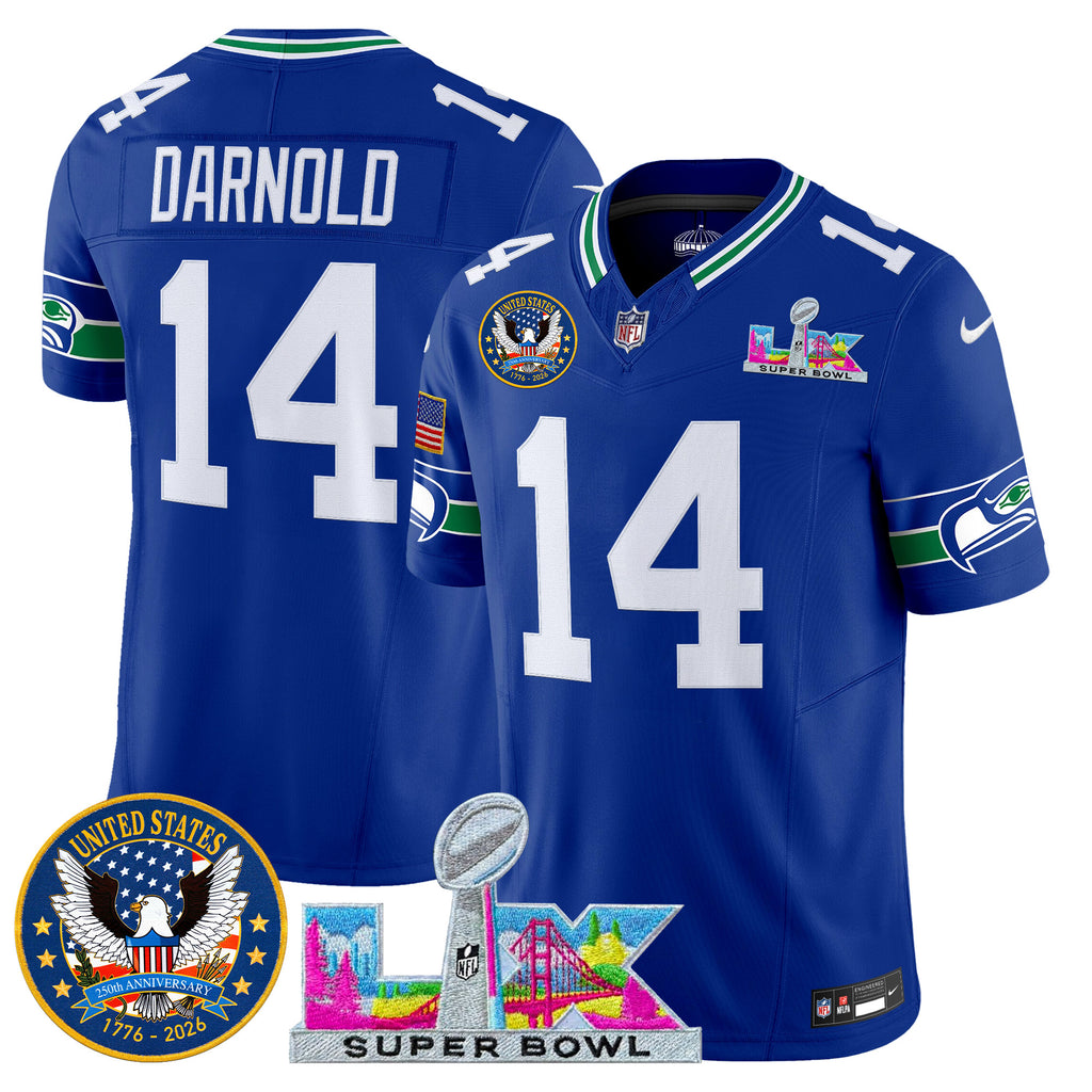 Men's Seattle Seahawks "Super Bowl LX & United States 250th Patch" Vapor Limited Jersey - All Stitched