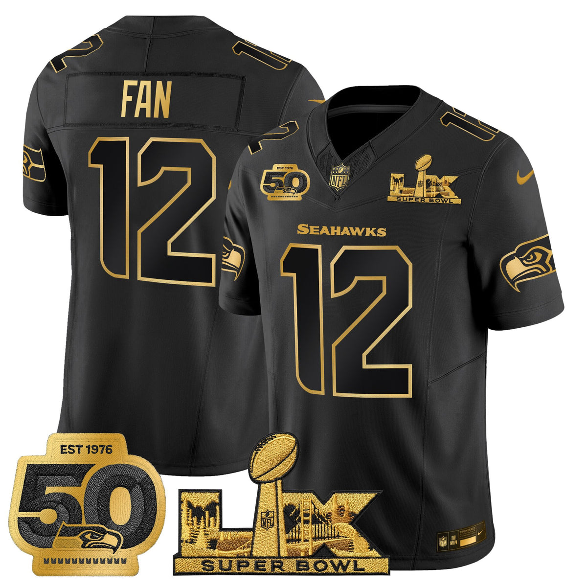 Men's Seattle Seahawks "Super Bowl LX & 50th Patch" Gold Vapor Limited Jersey - All Stitched