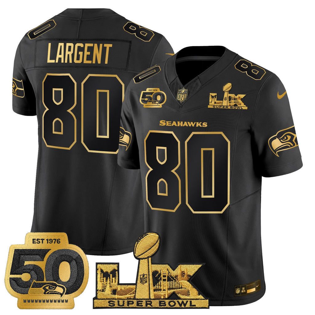 Men's Seattle Seahawks "Super Bowl LX & 50th Patch" Gold Vapor Limited Jersey - All Stitched