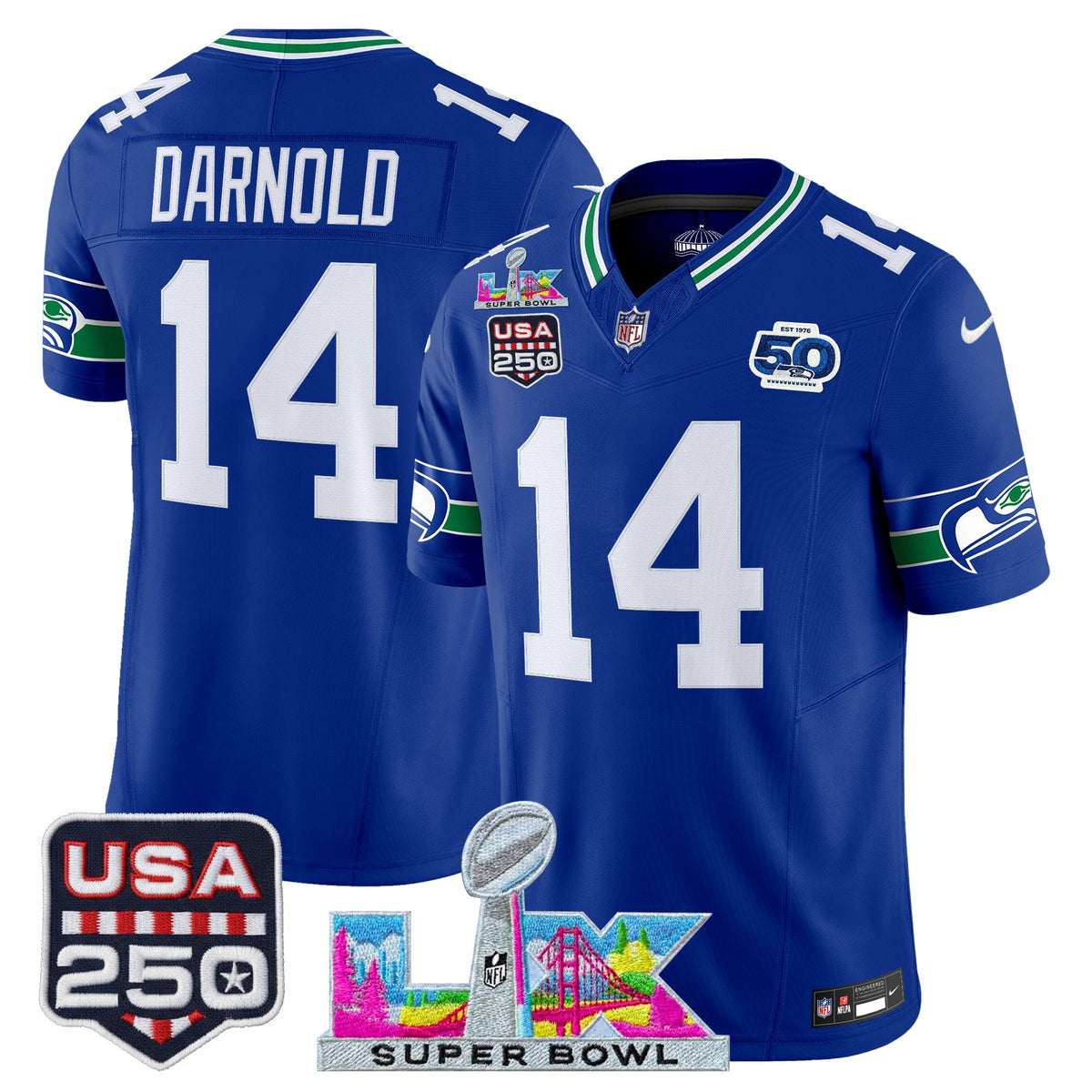 Men's Seattle Seahawks "Super Bowl LX & United States 250th Anniversary Patch" Vapor Limited Jersey - All Stitched