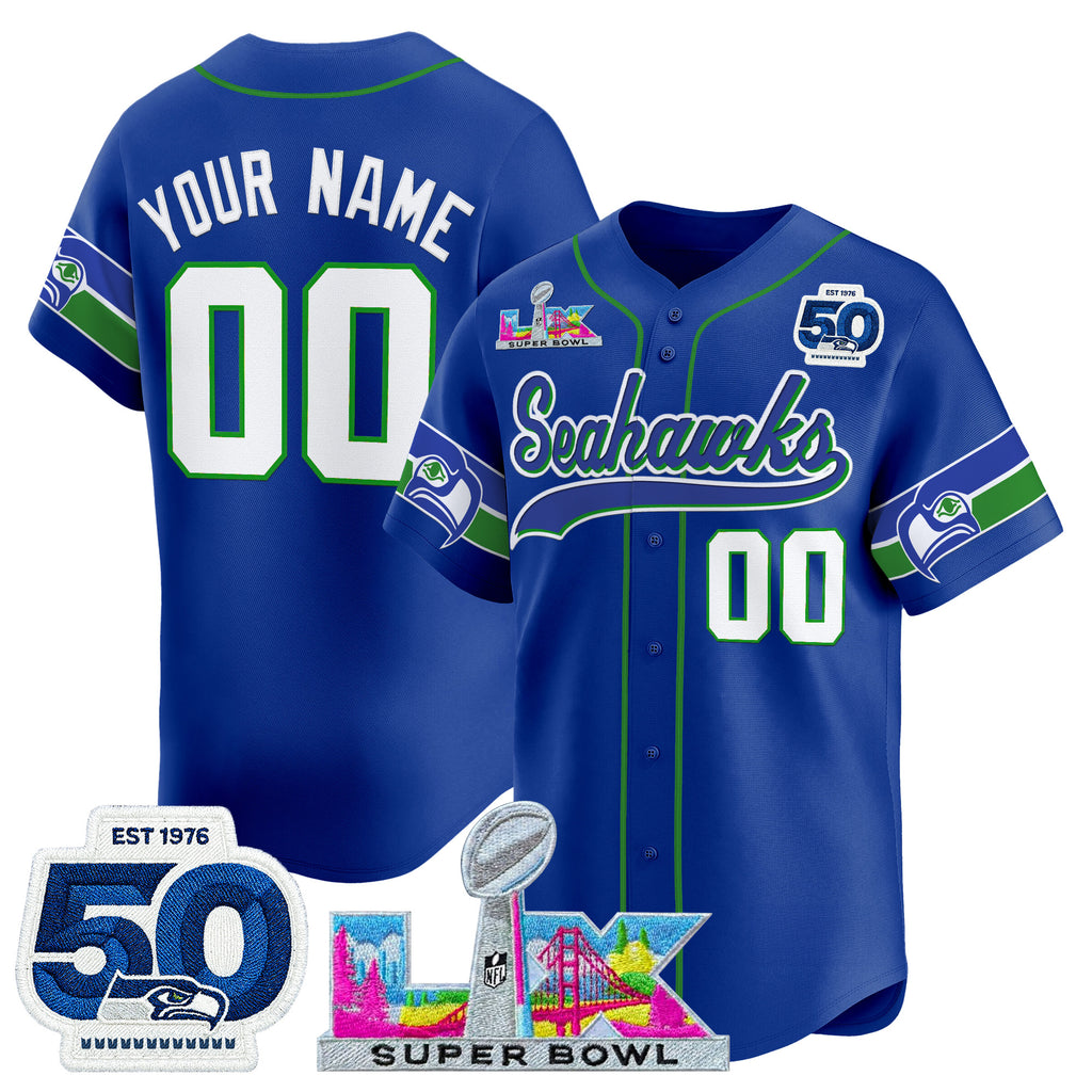 Seattle Seahawks Super Bowl LX Patch Vapor Baseball Custom Jersey - All Stitched