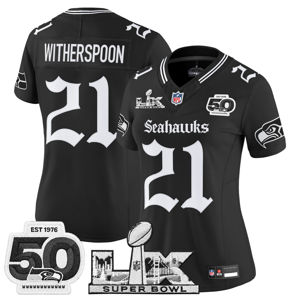 Women's Seattle Seahawks "Super Bowl LX & 50th Patch" Vapor Limited Jersey - Gothic Edition - All Stitched