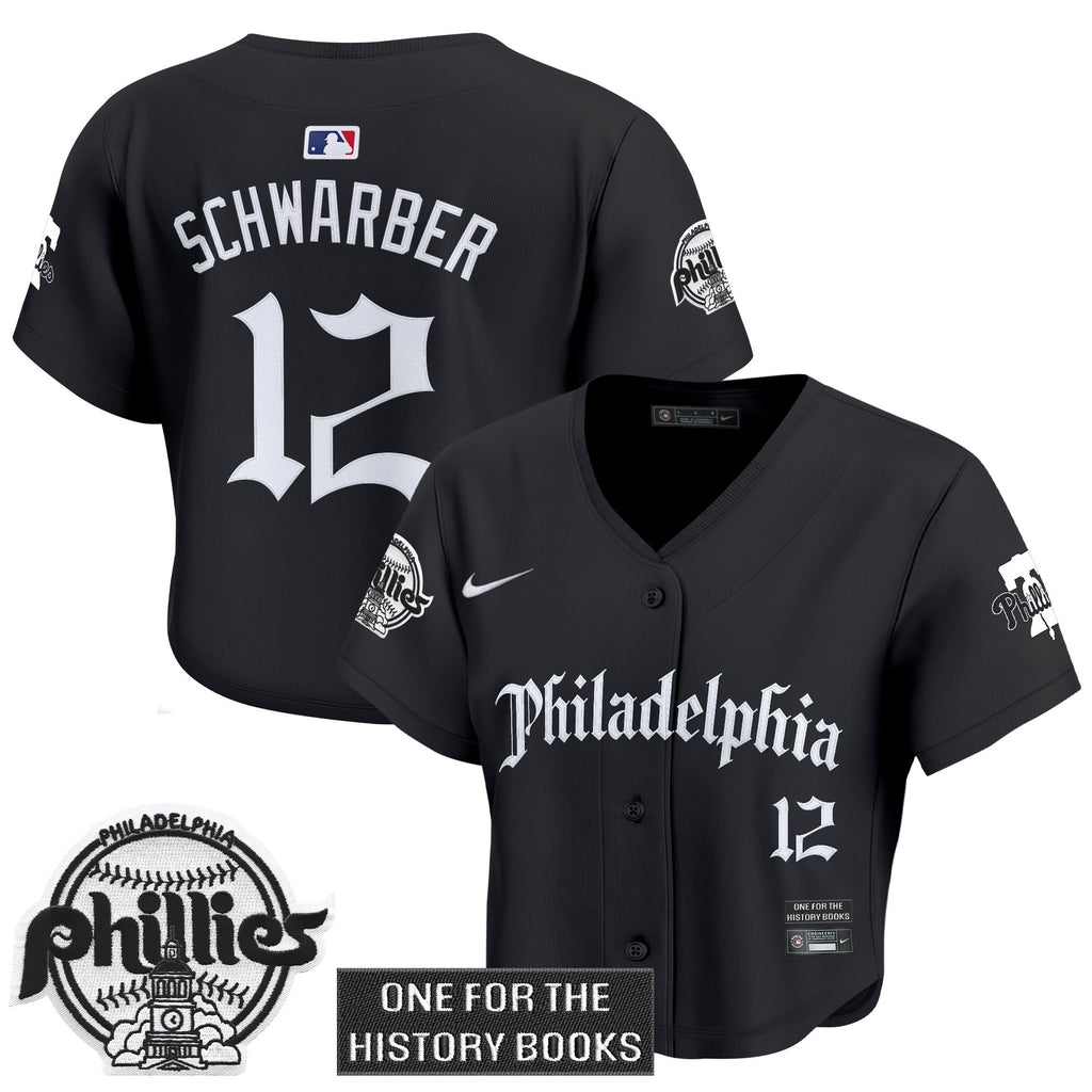 Women's Phillies 'Retro Newspaper Edition' Crop Top Baseball Jersey - All Stitched