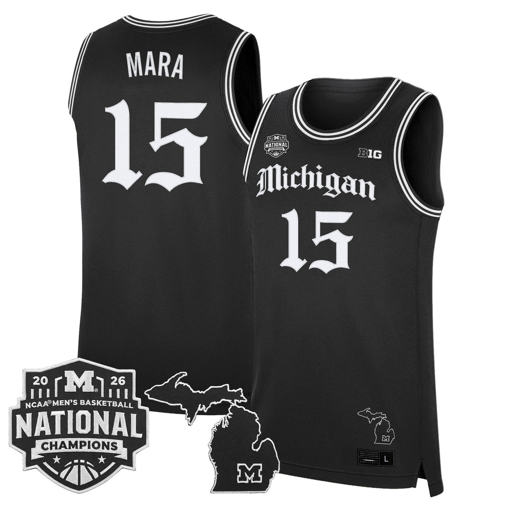 Men's Michigan Wolverines 2026 National Champions Patch Basketball Jersey - Gothic Edition - All Stitched