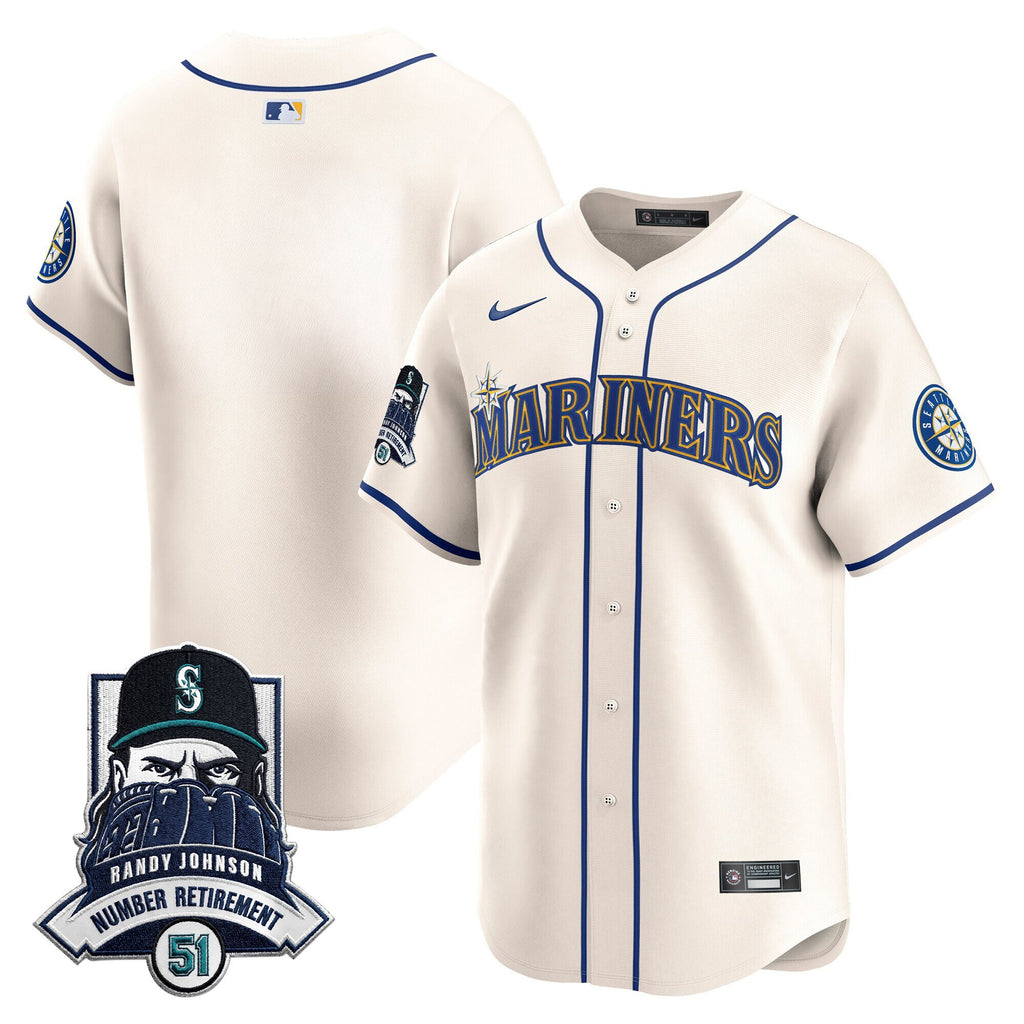 Men's Seattle Mariners Hall-of-Famer Randy Johnson Patch Vapor Premier Limited Jersey - All Stitched